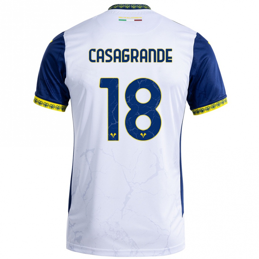 Men Football Davide Casagrande #18 White Blue Away Jersey 2024/25 T-Shirt Canada