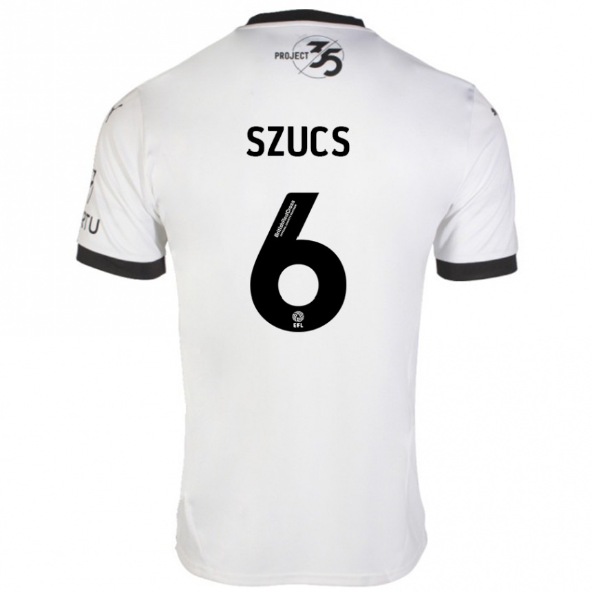 Men Football Kornél Szűcs #6 White Black Away Jersey 2024/25 T-Shirt Canada