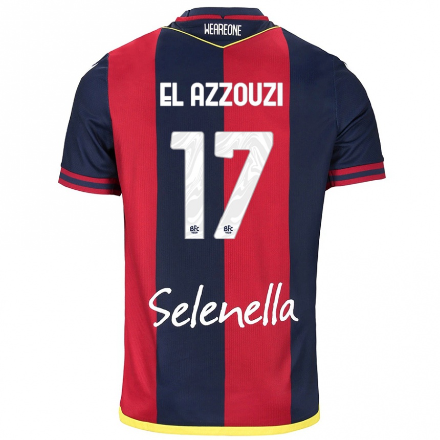 Women Football Oussama El Azzouzi #17 Red Royal Blue Home Jersey 2024/25 T-Shirt Canada