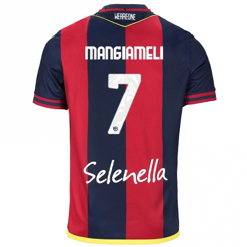 Women Football Federico Mangiameli #7 Red Royal Blue Home Jersey 2024/25 T-Shirt Canada