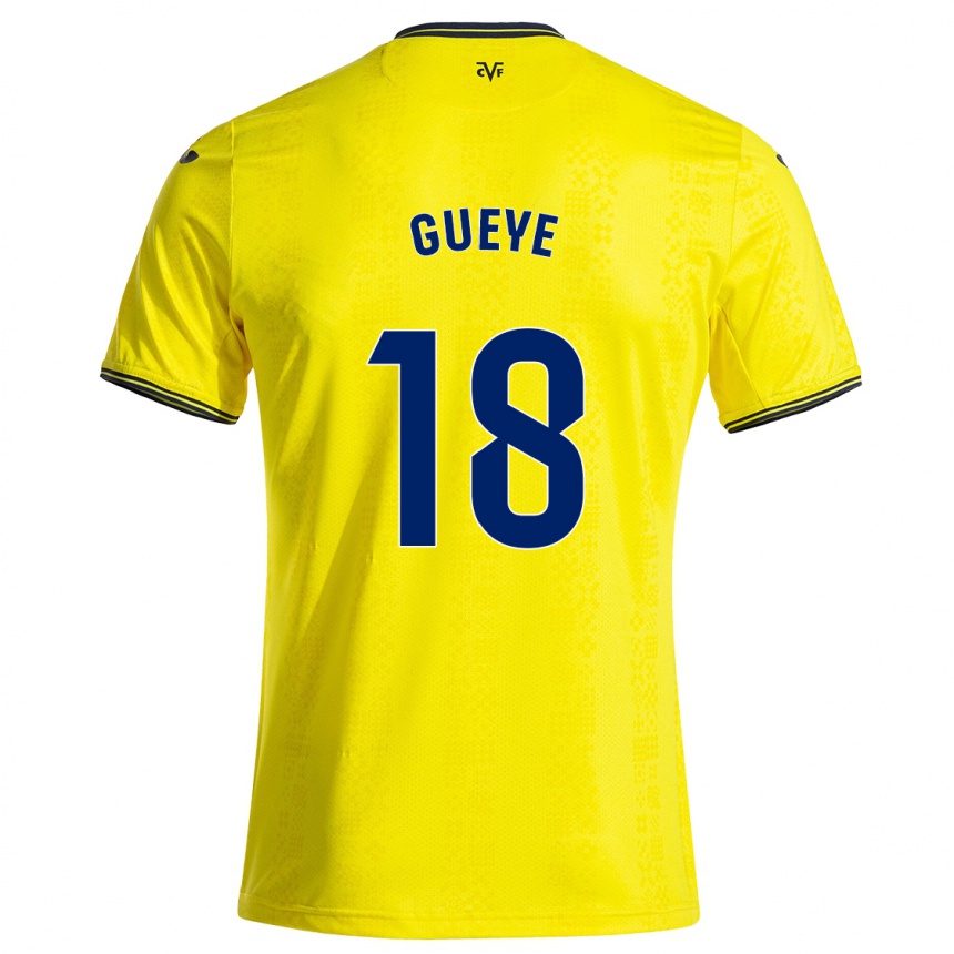 Women Football Pape Gueye #18 Yellow Black Home Jersey 2024/25 T-Shirt Canada