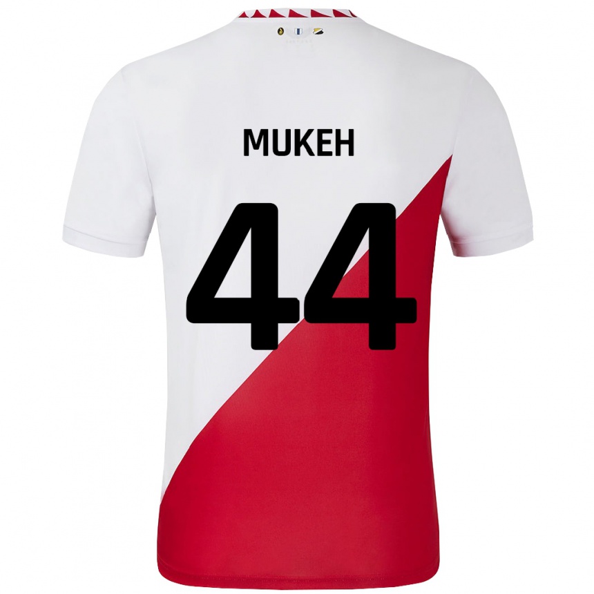 Women Football Joshua Mukeh #44 White Red Home Jersey 2024/25 T-Shirt Canada