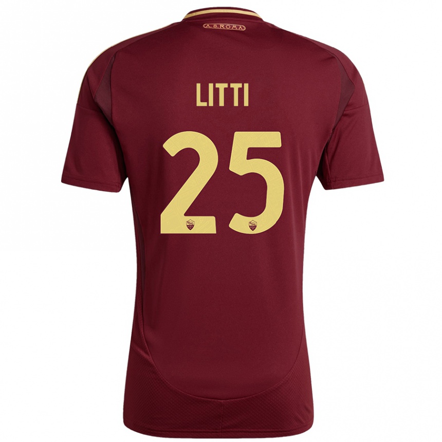 Women Football Marco Litti #25 Red Brown Gold Home Jersey 2024/25 T-Shirt Canada