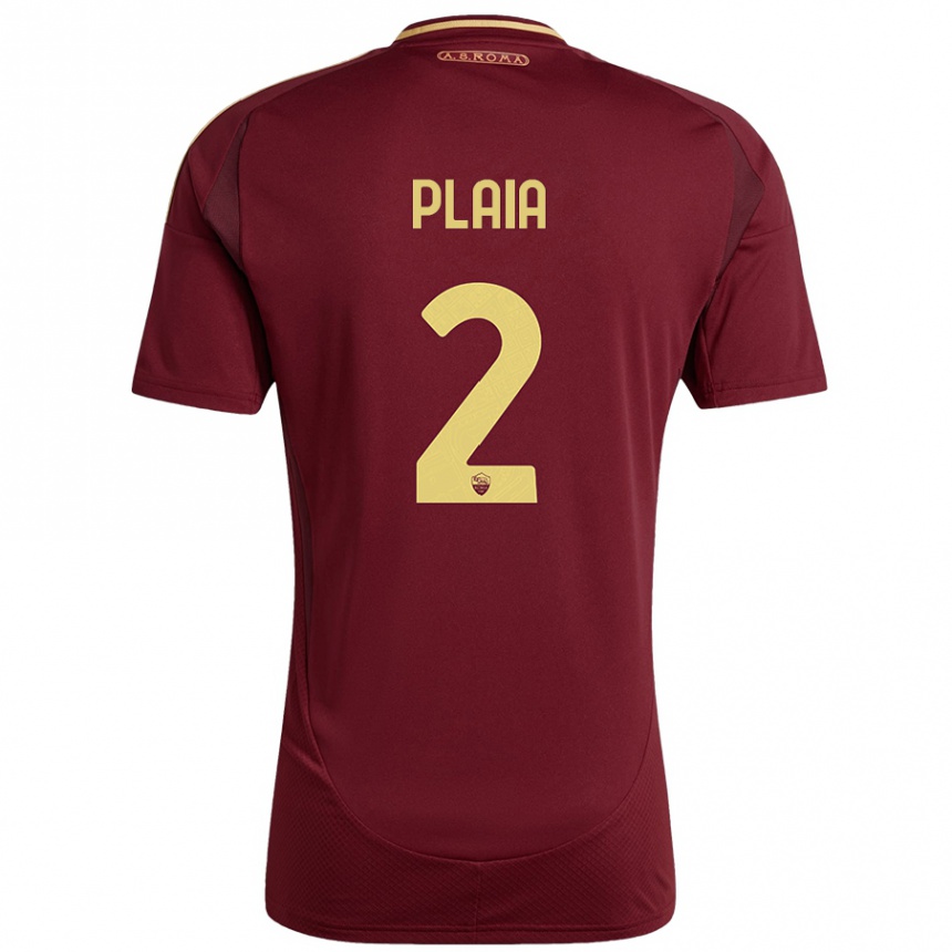 Women Football Matteo Plaia #2 Red Brown Gold Home Jersey 2024/25 T-Shirt Canada