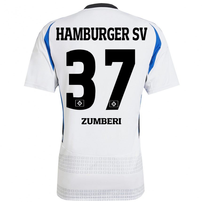 Women Football Valon Zumberi #37 White Blue Home Jersey 2024/25 T-Shirt Canada