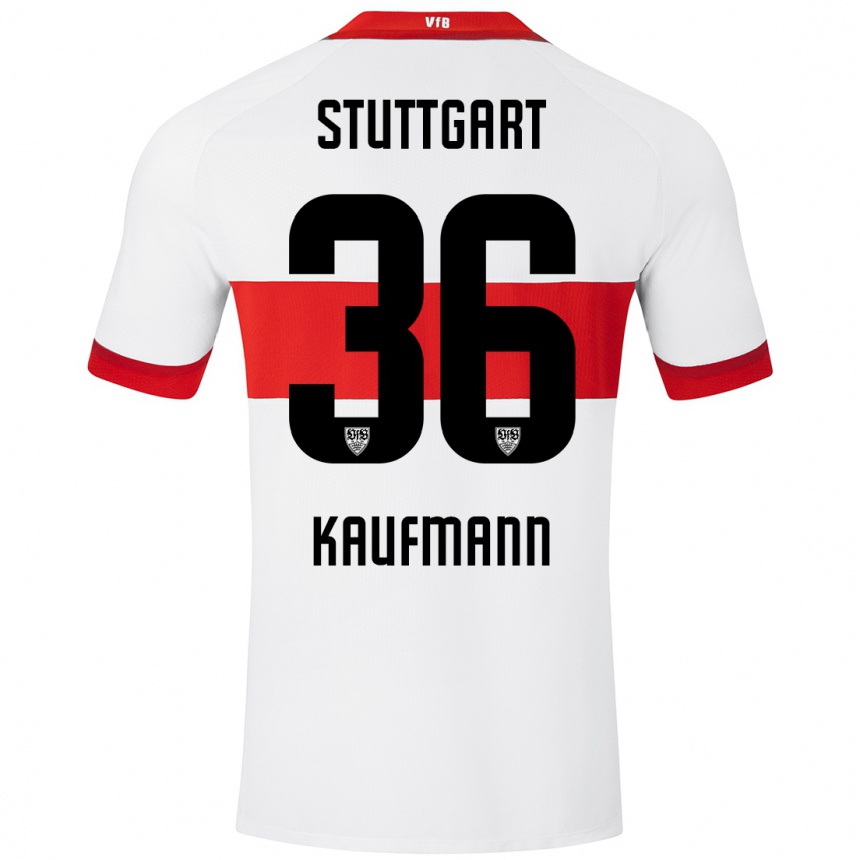 Women Football Tino Kaufmann #36 White Red Home Jersey 2024/25 T-Shirt Canada