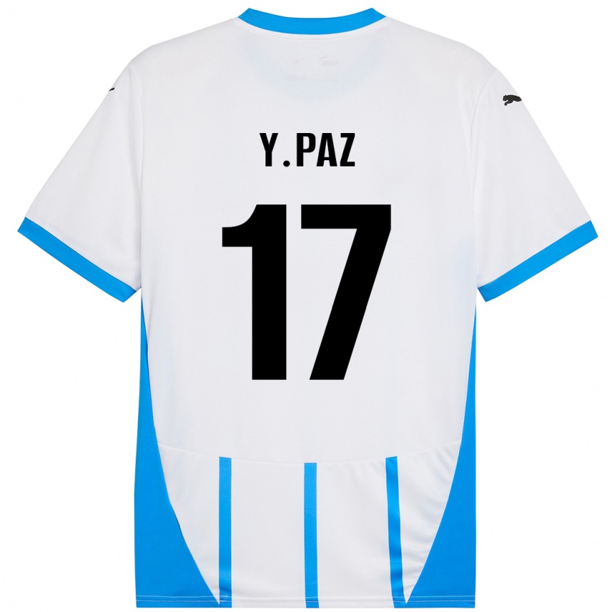 Women Football Yeferson Paz #17 White Blue Away Jersey 2024/25 T-Shirt Canada