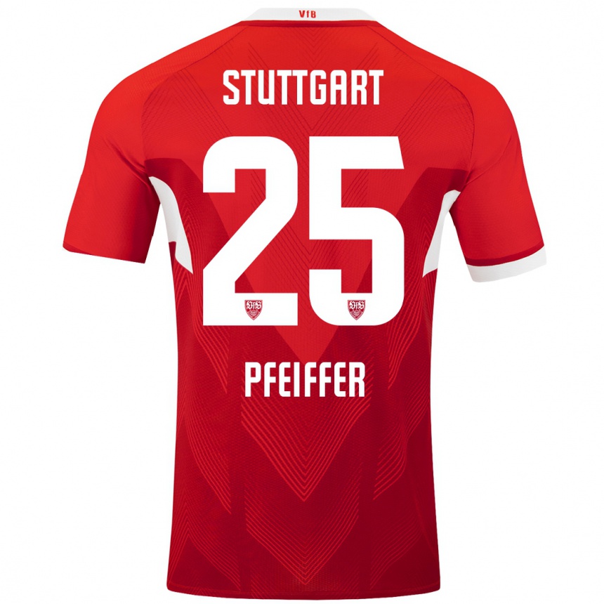 Femme Football Maillot Luca Pfeiffer #25 Blanc Rouge Tenues Extérieur 2024/25 Canada