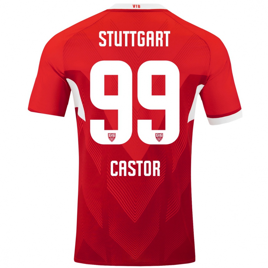 Women Football Gillian Castor #99 Red White Away Jersey 2024/25 T-Shirt Canada