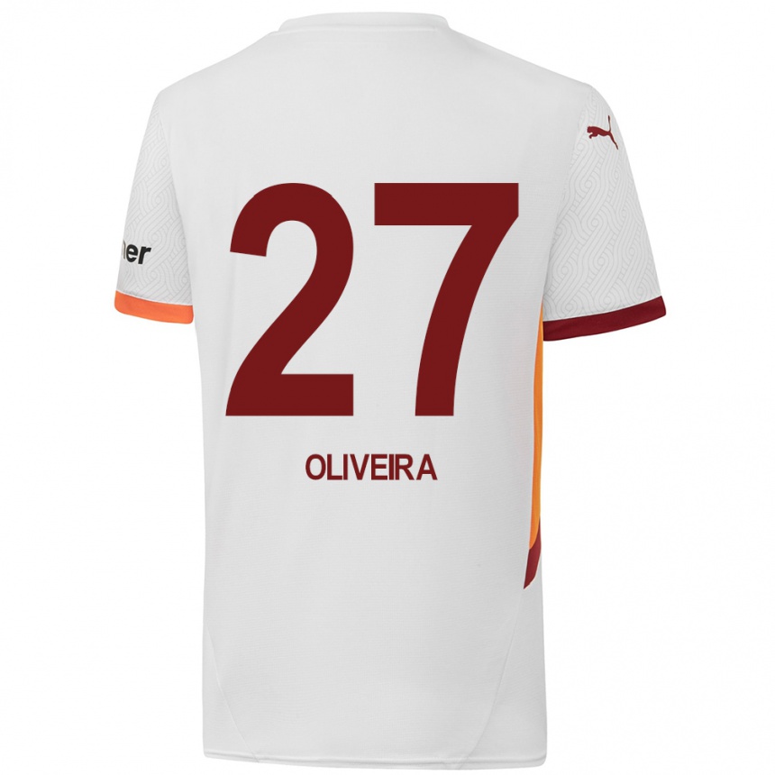 Femme Football Maillot Sérgio Oliveira #27 Blanc Jaune Rouge Tenues Extérieur 2024/25 Canada