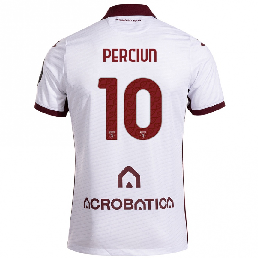 Women Football Sergiu Perciun #10 White Maroon Away Jersey 2024/25 T-Shirt Canada