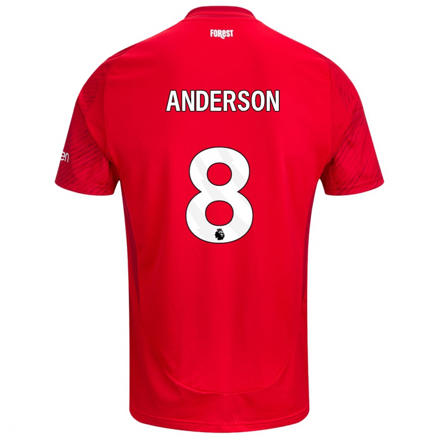 Kids Football Elliot Anderson #8 Red White Home Jersey 2024/25 T-Shirt Canada