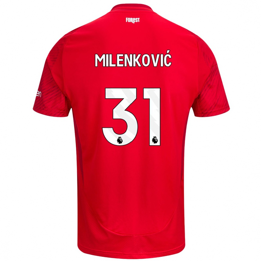 Kids Football Nikola Milenković #31 Red White Home Jersey 2024/25 T-Shirt Canada