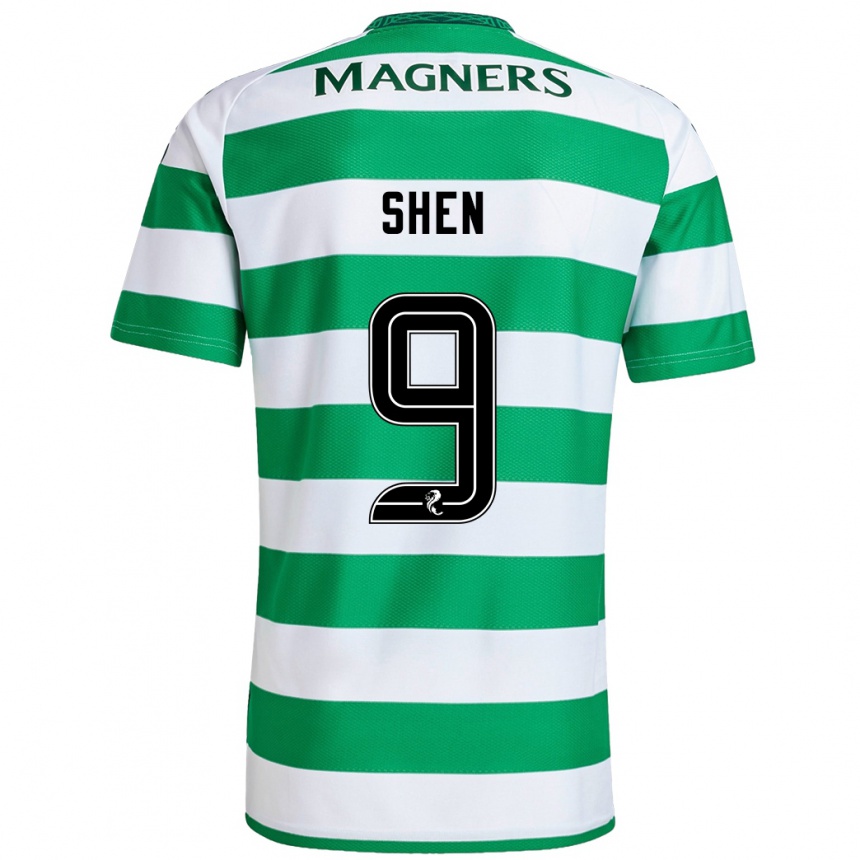 Kids Football Shen Mengyu #9 Green White Home Jersey 2024/25 T-Shirt Canada