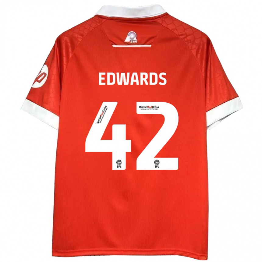 Kids Football Callum Edwards #42 Red White Home Jersey 2024/25 T-Shirt Canada