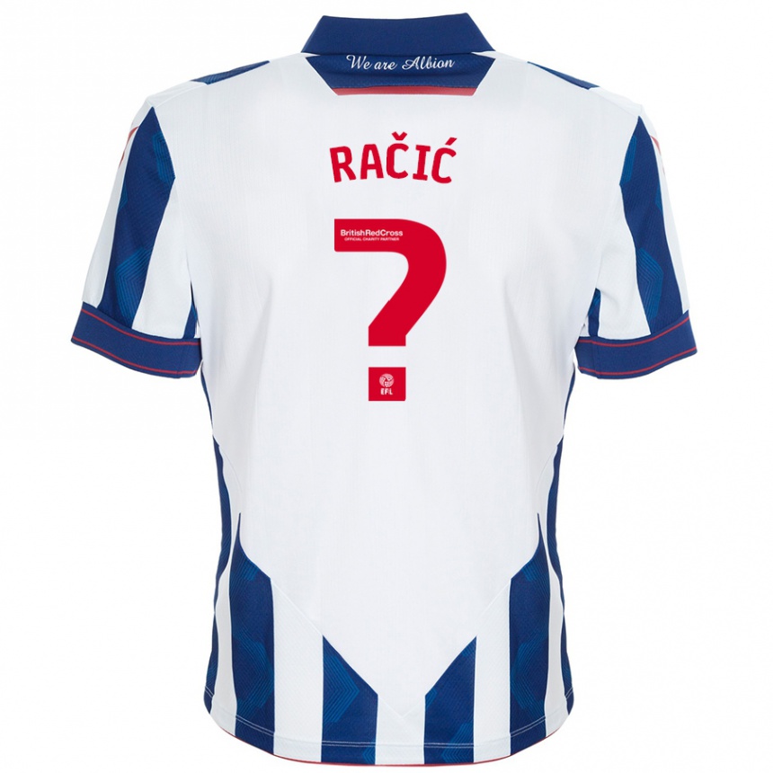 Kids Football Uroš Račić #0 White Dark Blue Home Jersey 2024/25 T-Shirt Canada