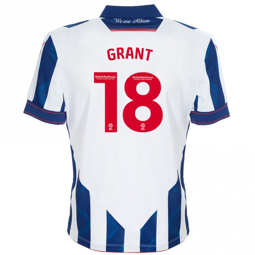 Enfant Football Maillot Karlan Grant #18 Blanc Bleu Foncé Tenues Domicile 2024/25 Canada