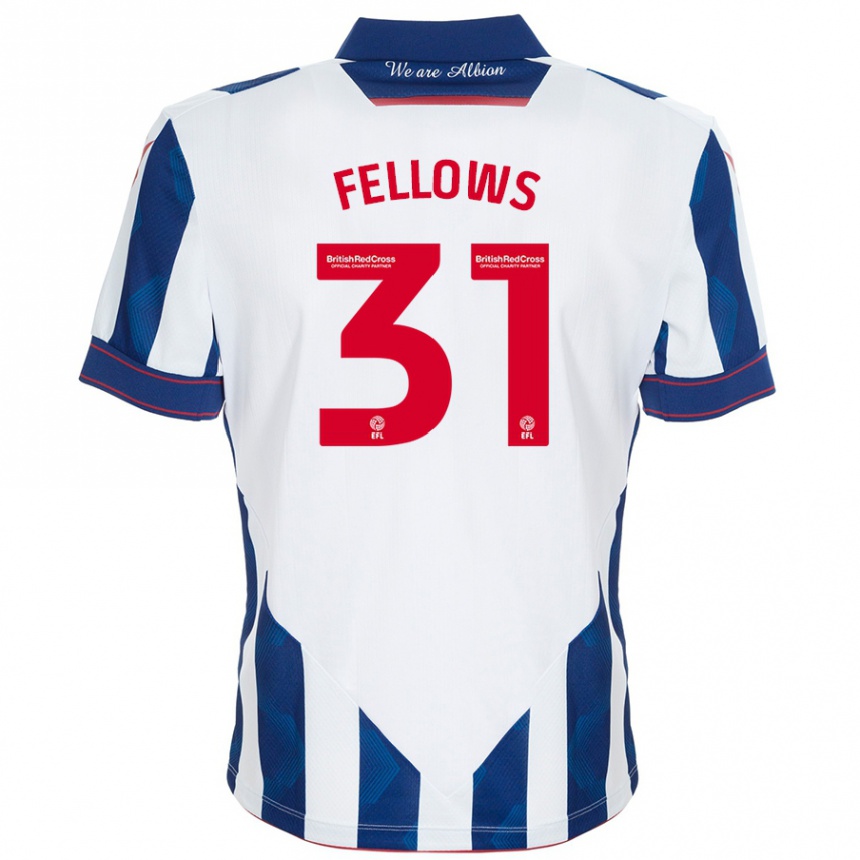 Enfant Football Maillot Tom Fellows #31 Blanc Bleu Foncé Tenues Domicile 2024/25 Canada