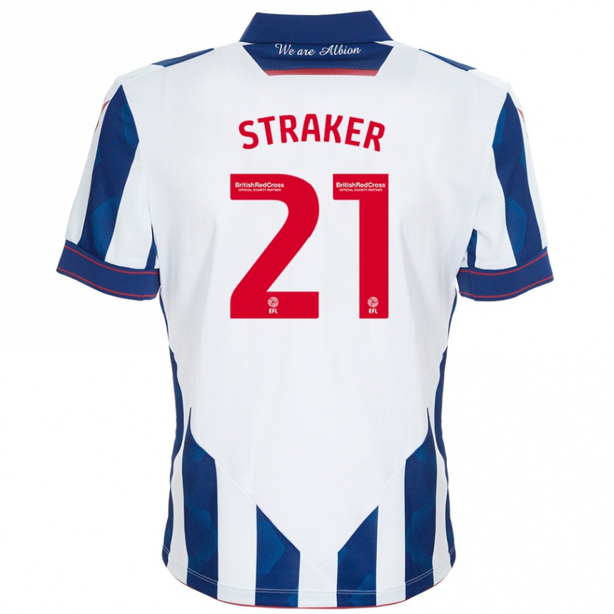 Enfant Football Maillot Jannelle Straker #21 Blanc Bleu Foncé Tenues Domicile 2024/25 Canada