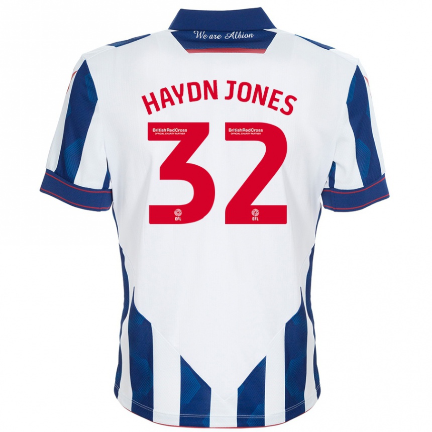 Enfant Football Maillot Mackenzie Haydn-Jones #32 Blanc Bleu Foncé Tenues Domicile 2024/25 Canada