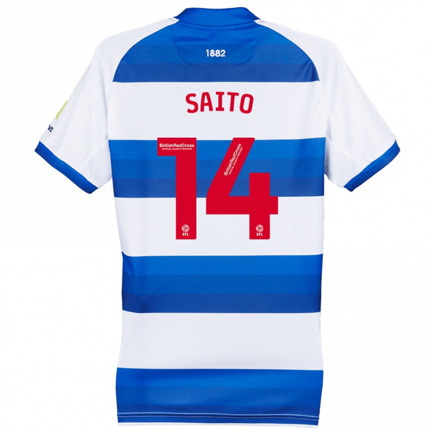 Enfant Football Maillot Koki Saito #14 Blanc Bleu Tenues Domicile 2024/25 Canada