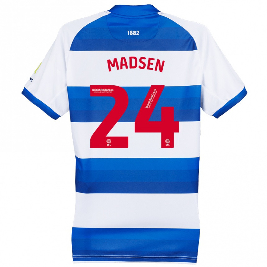 Kids Football Nicolas Madsen #24 White Blue Home Jersey 2024/25 T-Shirt Canada