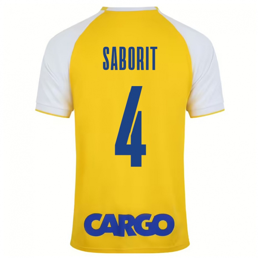 Enfant Football Maillot Enric Saborit #4 Jaune Blanc Tenues Domicile 2024/25 Canada