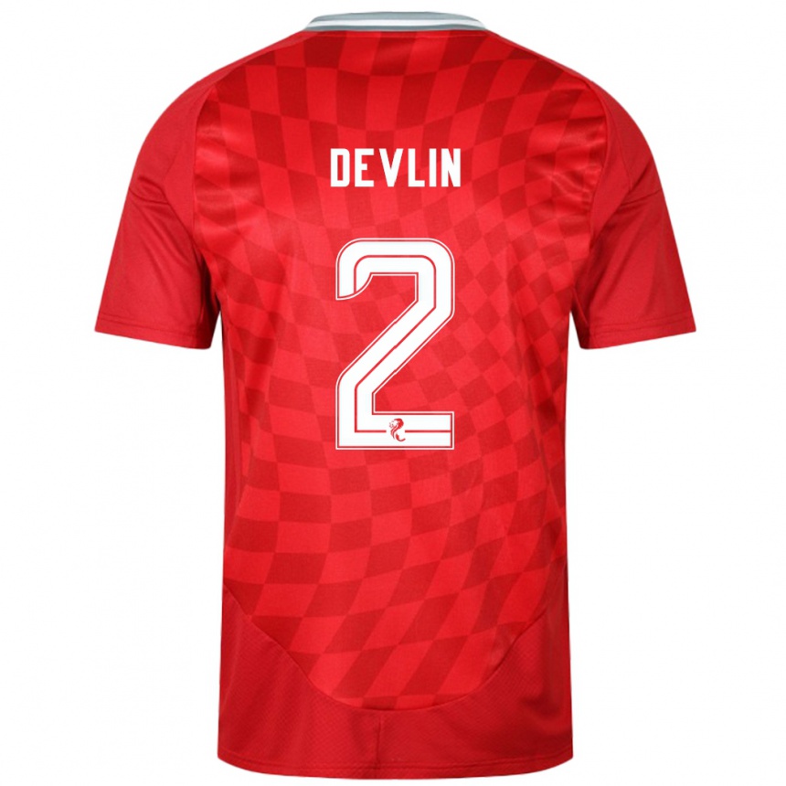 Kids Football Nicky Devlin #2 Red Home Jersey 2024/25 T-Shirt Canada