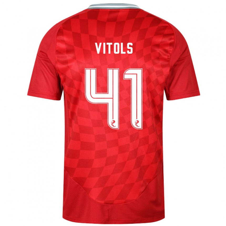 Kids Football Rodrigo Vitols #41 Red Home Jersey 2024/25 T-Shirt Canada