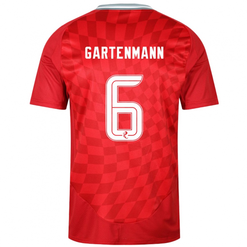 Kids Football Stefan Gartenmann #6 Red Home Jersey 2024/25 T-Shirt Canada