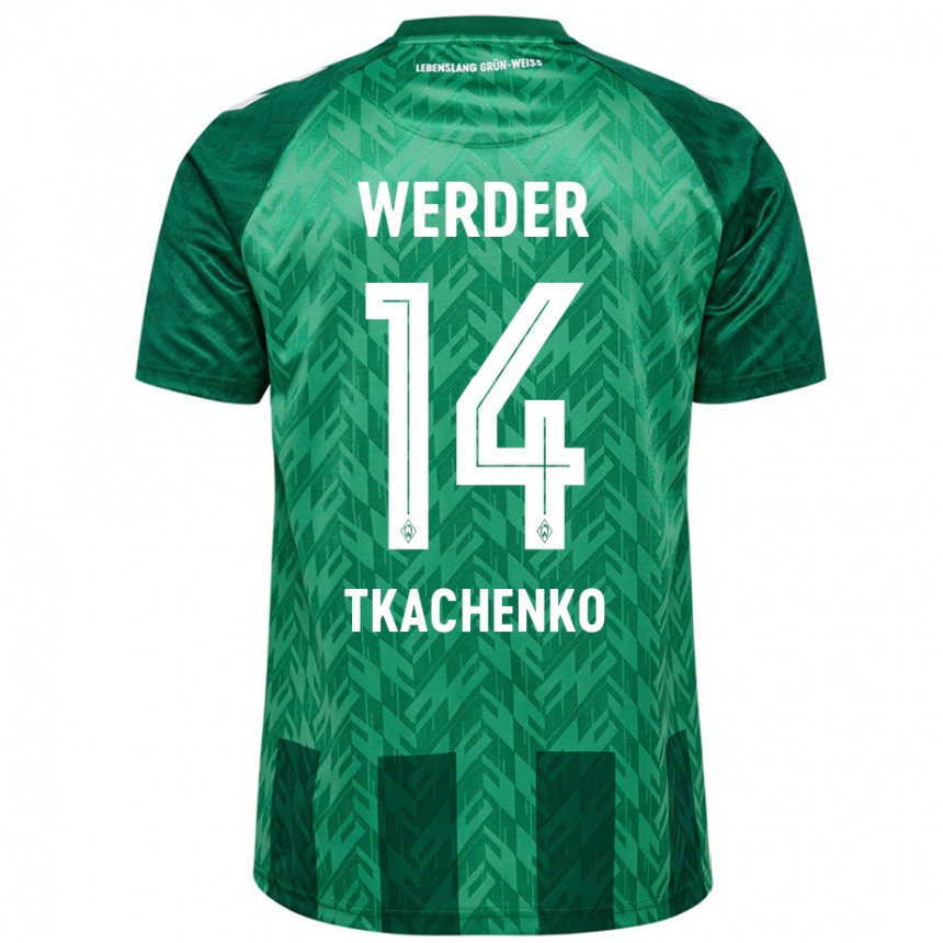 Kids Football Oleksandr Tkachenko #14 Green Home Jersey 2024/25 T-Shirt Canada