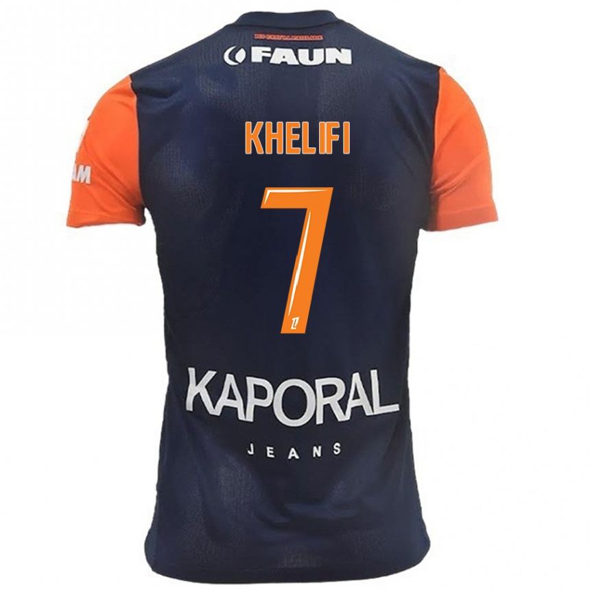 Kids Football Léa Khelifi #7 Navy Blue Orange Home Jersey 2024/25 T-Shirt Canada