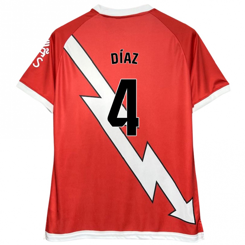 Enfant Football Maillot Pedro Díaz #4 Blanc Rouge Tenues Domicile 2024/25 Canada