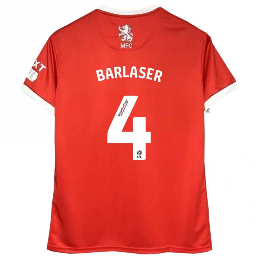 Kids Football Dan Barlaser #4 Red White Home Jersey 2024/25 T-Shirt Canada