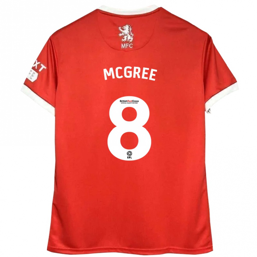 Kids Football Riley Mcgree #8 Red White Home Jersey 2024/25 T-Shirt Canada