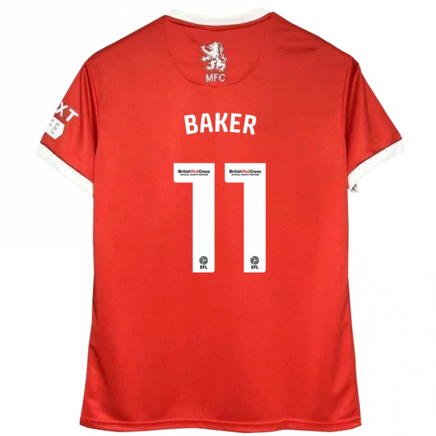 Kids Football Ella Baker #11 Red White Home Jersey 2024/25 T-Shirt Canada