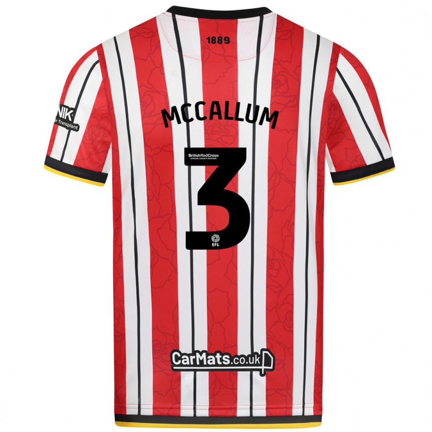 Kids Football Sam Mccallum #3 Red White Stripes Home Jersey 2024/25 T-Shirt Canada