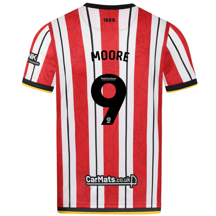 Kids Football Kieffer Moore #9 Red White Stripes Home Jersey 2024/25 T-Shirt Canada