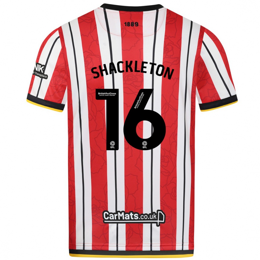 Kids Football Jamie Shackleton #16 Red White Stripes Home Jersey 2024/25 T-Shirt Canada