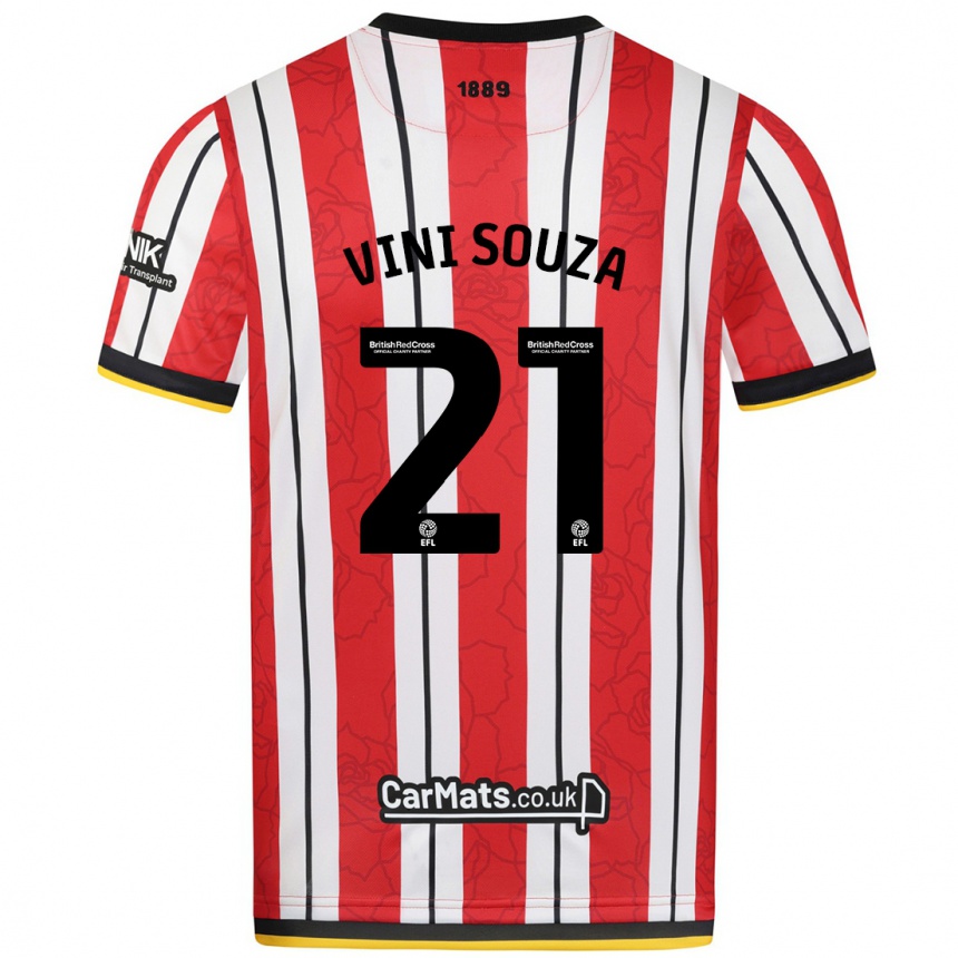 Kids Football Vini Souza #21 Red White Stripes Home Jersey 2024/25 T-Shirt Canada