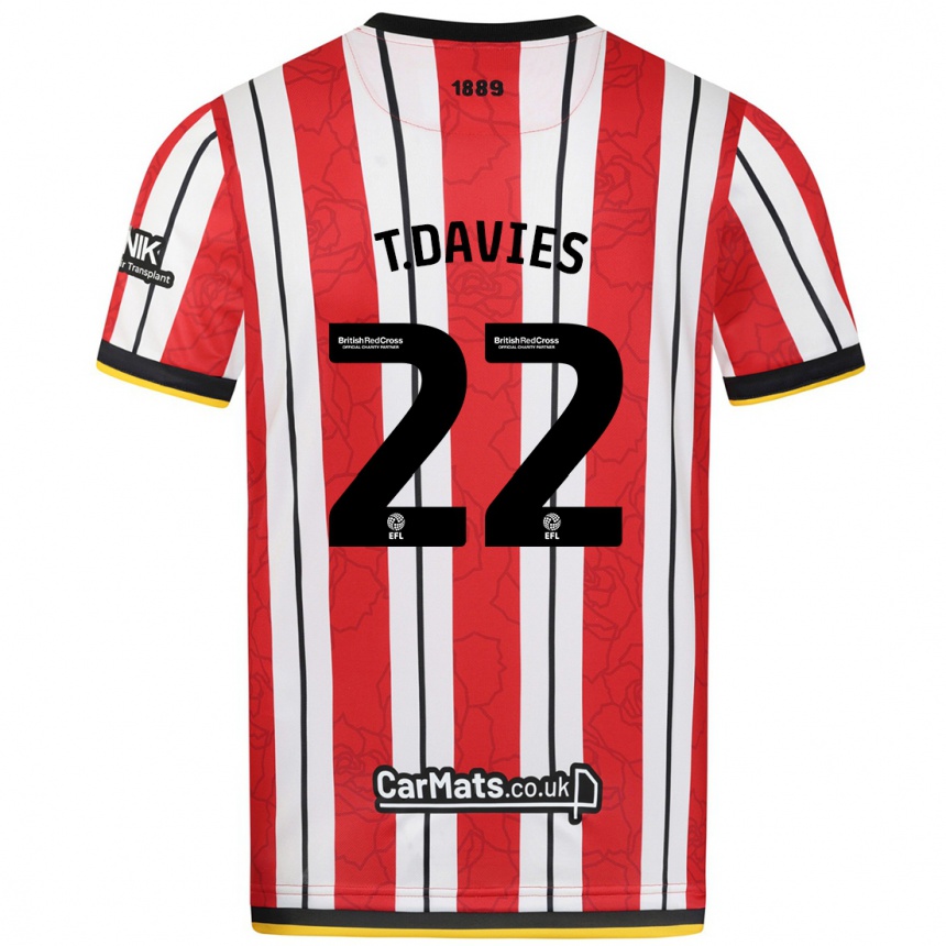 Kids Football Tom Davies #22 Red White Stripes Home Jersey 2024/25 T-Shirt Canada