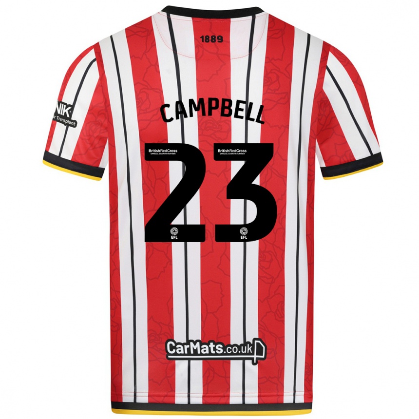 Kids Football Tyrese Campbell #23 Red White Stripes Home Jersey 2024/25 T-Shirt Canada