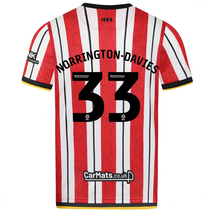 Kids Football Rhys Norrington-Davies #33 Red White Stripes Home Jersey 2024/25 T-Shirt Canada