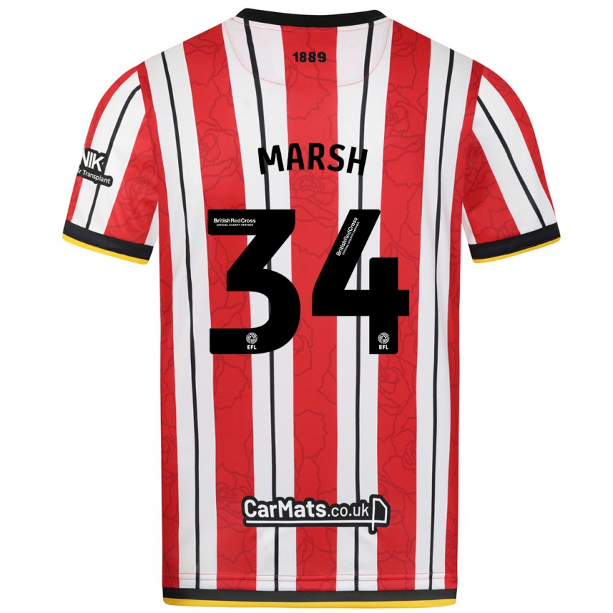 Kids Football Louie Marsh #34 Red White Stripes Home Jersey 2024/25 T-Shirt Canada