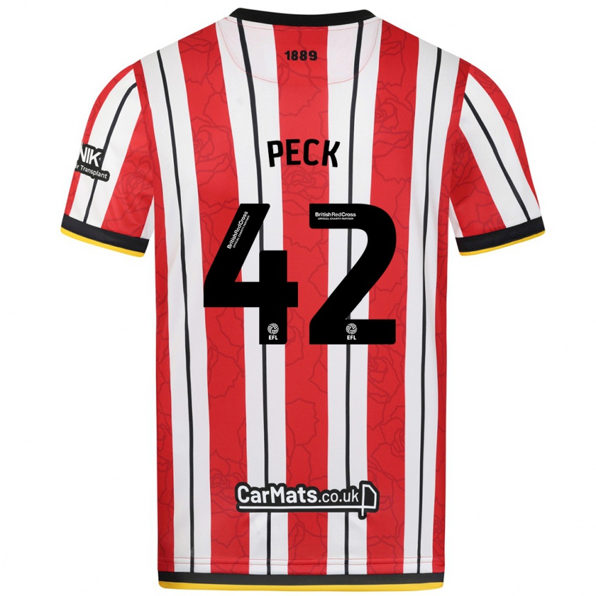 Kids Football Sydie Peck #42 Red White Stripes Home Jersey 2024/25 T-Shirt Canada