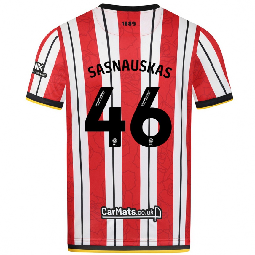 Kids Football Dovydas Sasnauskas #46 Red White Stripes Home Jersey 2024/25 T-Shirt Canada