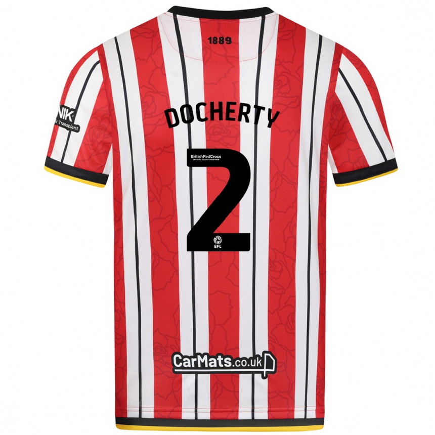 Kids Football Charley Docherty #2 Red White Stripes Home Jersey 2024/25 T-Shirt Canada