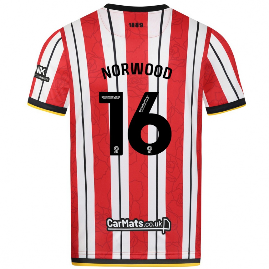 Enfant Football Maillot Oliver Norwood #16 Rayures Blanches Rouges Tenues Domicile 2024/25 Canada