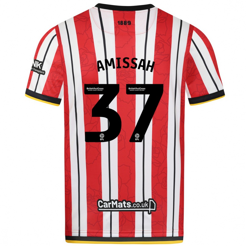 Kids Football Jordan Amissah #37 Red White Stripes Home Jersey 2024/25 T-Shirt Canada