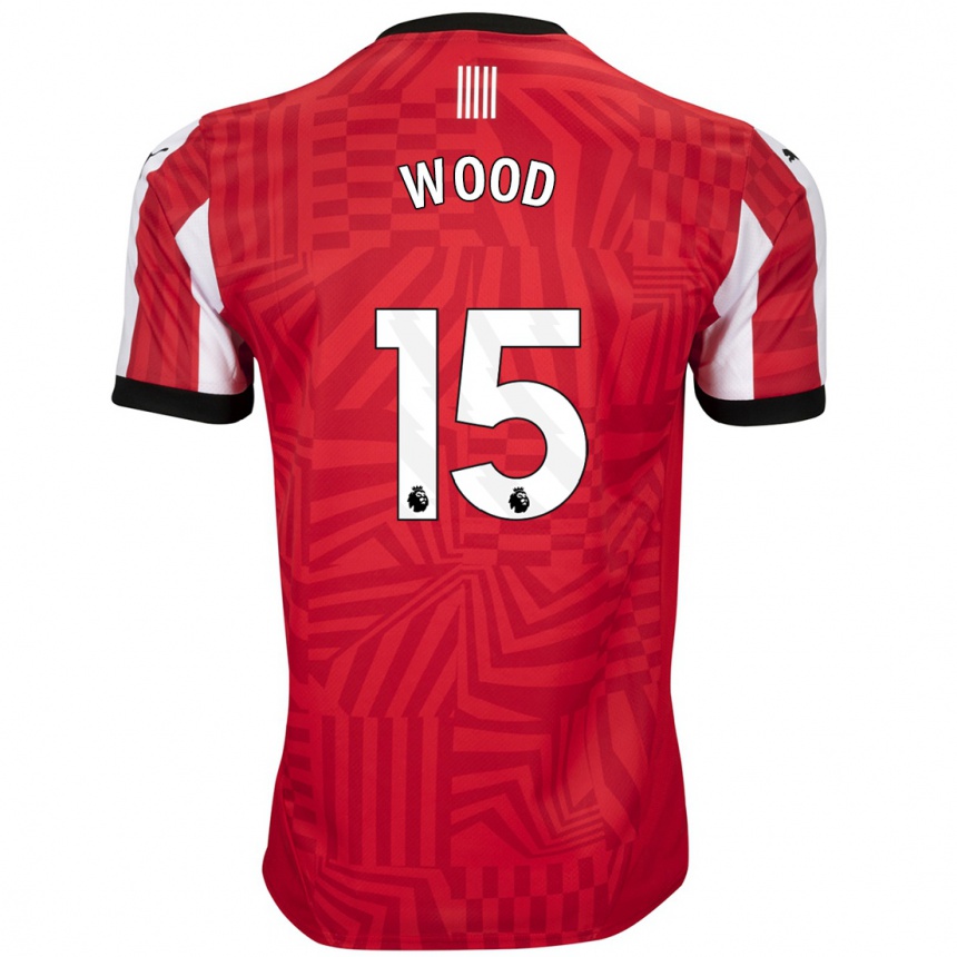 Kids Football Nathan Wood #15 Red White Home Jersey 2024/25 T-Shirt Canada